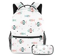 School of Fish Print Get Set for Success, set di 2 zaini per la scuola per ragazzi, ragazze, adolescenti, la borsa da viaggio indispensabile per studenti, Multicolore#01, B:29.4x20x40cm\