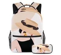 School of Fish Print Get Set for Success, set di 2 zaini per la scuola per ragazzi, ragazze, adolescenti, la borsa da viaggio indispensabile per studenti, Multicolore#03, B:29.4x20x40cm\