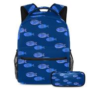 School of Fish Print Get Set for Success, set di 2 zaini per la scuola per ragazzi, ragazze, adolescenti, la borsa da viaggio indispensabile per studenti, Multicolore#05, B:29.4x20x40cm\