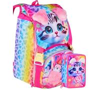 School Pack Zaino Estensbile con Astuccio 3 Scomparti, Per Seven Sj Fan, Orecchie Sollevabili Cat&Air, Bambina, Pennarelli, Pastelli, Accessori