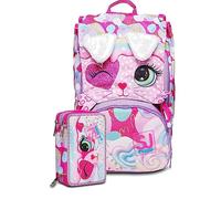 SCHOOL PACK ZAINO SJ GANG GIRL GATTO HEART LOLLY ESTENSIBILE FUCSIA + ASTUCCIO 3 ZIP