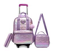 Schoolbag With Wheels Trolley Bag Set Girls Rolling Backpack For Girls School Bookbags Carry-On Luggage Wheeled Backpack per Viaggi(PURPLE)