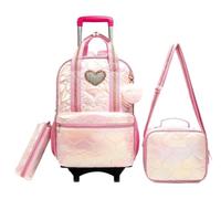 Schoolbag With Wheels Trolley Bag Set Girls Rolling Backpack For Girls School Bookbags Carry-On Luggage Wheeled Backpack per Viaggi(PINK)