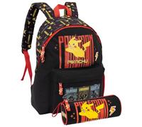 Schoolpack Zaino americano + Astuccio tombolino per fan di Pokémon 41 cm, Spallacci imbottiti, Divisorio interno, Porta borraccia, Scuola e tempo libero