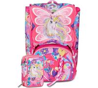 Schoolpack Zaino Scuola SJ Gang Girl Unicorno con Ali + Astuccio 3 Zip Completo + Omaggi