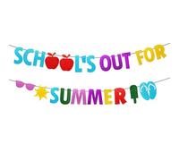 School's Out for Summer-Banner, ghirlande colorate con glitter, ideali come regalo per l'ultimo giorno di scuola per bambini, feste di laurea, Beach Pool Splash Bash, feste estive, decorazioni per le