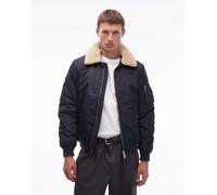 Schott - Giacca imbottita corta blu navy con colletto in pelliccia sintetica, tasca con zip e logo applicato-Verde M