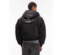 Schott - Giacca imbottita corta nera con tasche, zip, logo e zaino incorporato-Nero L