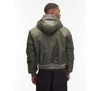 Schott - Giacca imbottita taglio corto verde US con logo tono su tono e cappuccio-Blu navy L