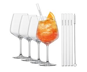 SCHOTT ZWIESEL After Work Drinks, set di 4 bicchieri da cocktail, 4 cannucce di vetro e 1 spazzola di cotone, bicchieri in cristallo Tritan lavabili in lavastoviglie, Made in Germany (art. 130014)