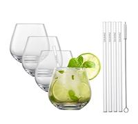 SCHOTT ZWIESEL After Work Drinks, set di 4 tumbler, 4 cannucce di vetro e 1 spazzola di cotone, bicchieri in cristallo Tritan lavabili in lavastoviglie, Made in Germany (art. 130015)