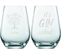 Schott Zwiesel,Set di 2 bicchieri Gin Tonic, 548 ml, con incisione Gin des Leben & Gin o' clock, divertente idea regalo per gli amanti del gin, donne, amici in confezione regalo (senza manico, set 2)