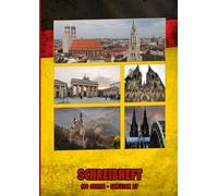 SCHREIBHEFT: 100 Seiten - Lineatur 27: Retro Deutschland-Flagge mit Bildern deutscher Städte - DIN A4 liniert mit Innen- u. Außenrand - Dein Schulheft ... für den Beruf, die Freizeit oder den Urlaub