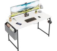 Schreibtisch, Computertisch mit Kopfhörer Halter und Aufbewahrungstasche, Stabil Arbeitstisch, Industrie-Design, PC Tisch, Kleiner Bürotisch Officetisch für Home, Office (Weiß, 120 x 60 x 75 cm)