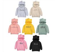 SCHUANGZHAN Felpa con cappuccio con orecchie di orso, con nome personalizzato, con orecchie di animale, felpa con cappuccio per bambini e bambine, Multicolore, 1 Year