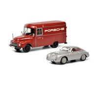 Schuco 450309200 - Set Opel Blitz, Porsche 356 Coupé, Edizione Limitata 750, Scala 1:43, Rosso/Argento