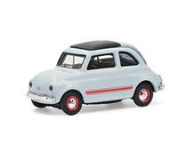 Schuco 452659400 Fiat 500 Sport, con Strisce Rosse, Modello Auto, Scala 1:87, Blu/Grigio