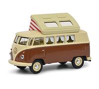 Schuco- Volkswagen VW T1 Camper con Tetto Aperto, Autobus, Scala 1:64, Marrone/Beige, Colore, 04431