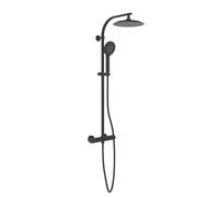 SCHÜTTE 60076 Colonna Grande Doccia a Pioggia (Ø 24 cm) e doccetta, Rubinetto termostatico con Blocco di Sicurezza a 38 °C, Set di Montaggio Completo, Nero Opaco