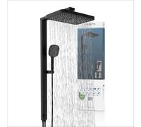 SCHÜTTE 60686 LA PALMA - Sistema doccia con doccia a pioggia e colonna doccia, 36 x 24 cm, in acciaio inox, set doccia senza rubinetto, asta doccia con doccetta e doccetta, nero