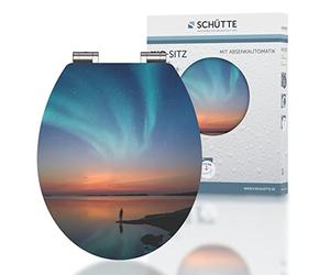 Schütte 80548 Polar Lights Soft-Close Mechanism Made of Wood, High Gloss Lid with Motif, Maximum Load of The Toilet Seat 150 kg