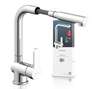 SCHÜTTE London 79719, Rubinetto da Cucina a Bassa Pressione con doccetta Estraibile, per Caldaia/sottotavolo, orientabile a 360 Gradi, Cromato, Ottone, Cromo, 29,8cm