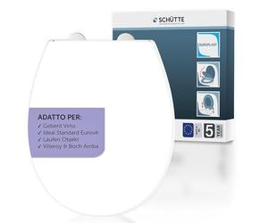 SCHÜTTE Sedile WC adatto per Villeroy & Boch Arriba, oggetto da corsa, ideale standard Eurovit, Geberit Virto, con abbassamento automatico Made in EU, coperchio rimovibile in Duroplast, copriwater