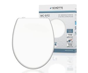 SCHÜTTE Sedile WC con abbassamento automatico, coperchio rimovibile in Duroplast infrangibile, innovativo montaggio fai da te con cuscinetti adesivi | coperchio WC e occhiali portata fino a 150 kg |