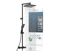 SCHÜTTE TRENTO Sistema doccia con termostato, set doccia con ampio soffione a pioggia (32x20 cm) e doccetta regolabile, set doccia con asta doccia, colonna doccia, pannello doccia, nero