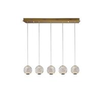 Schuller Austral Lampada a sospensione moderna a 5 luci LED da barra, globi sferici in cristallo intagliato, 1264lm, 3200K