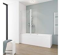 Schulte sopravasca da bagno l.104 x a.130 cm, alpino bianco, 2 ante (64+40) pieghevoli, vetro parete per vasca da bagno, girevole 180° contro la parete, vetro di sicurezza 3 mm trasparente