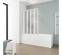 Schulte sopravasca da bagno l.115 x a.140 cm, alpino bianco, 5 ante (28+3x22+21) pieghevoli, vetro parete per vasca da bagno, montaggio sinistra destra, vetro polistirolo acrilico 3 mm