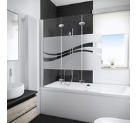 Schulte sopravasca da bagno l.125 x a.140 cm, aspetto cromato, 3 ante (49+41+35) pieghevoli, parete per vasca da bagno, montaggio sinistra destra, 180° contro la parete, vetro di sicurezza 5 mm Liane
