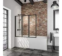 Schulte sopravasca da bagno l.127 x a.121 cm, nero, 3 ante (47+40+40) pieghevoli, vetro parete per vasca da bagno, girevole 180° contro la parete, vetro di sicurezza 3 mm trasparente, guarnizione