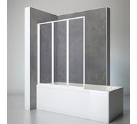 Schulte sopravasca da bagno l.127 x a.140 cm, alpino bianco, 3 ante (47+40+40) pieghevoli, vetro parete girevole 180° contro la parete, vetro polistirolo acrilico 3mm, guarnizione inclusa
