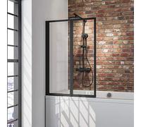 Schulte sopravasca da bagno per incollare l.87 x a.121 cm, nero, 2 ante (46+41), parete per vasca da bagno girevole 180° contro la parete, vetro di sicurezza 3 mm trasparente, guarnizione inclusa