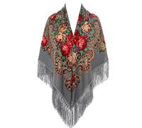 Schultertuch fr Damen, mit Fransen, gemustertem Design, aus Polyester, Party, Kostm und festliche Anlässe, kalte Tage, leicht zu tragen, als ergänzendes Accessoire, Reisen (2), Grigio, Taglia unica