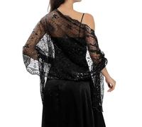 Schultertuch fr Damen, mit Spitzendetails, aus Polyester, Sommer, Strand und Freizeit, kalte Tage, leicht zu tragen, als ergänzendes Accessoire, klarer Form, Reisen, Nero , Taglia unica