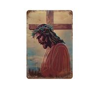 SCHUWEFA Gesù Cristo con CrossWall Decor Art Metal Tin Poster Modern Bar Decorations30x20cm