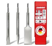 SCHWABENBACH® SDS Plus Set di 3 scalpelli da 250 mm - scalpello per piastrelle 40 mm testa extra lunga, scalpello piatto 25 mm, scalpello a punta - SDS scalpello per martello perforatore