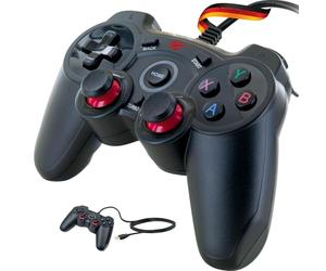 SCHWAIGER -GPC18 - Controller da gioco | USB 2.0 A maschio | cavo di 1,8 m | adatto per PC, Playstation 3, dispositivi Android | joystick a 360° | tasti a forma di croce | nero