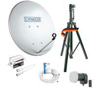 SCHWAIGER SATSET440 - Impianto satellitare digitale singolo, LNB, 10 m, satellitare, treppiede, antenna satellitare, antenna satellitare, in acciaio, 40 cm, accessori di montaggio inclusi