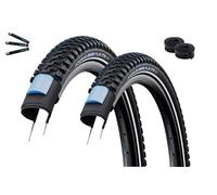 Schwalbe - 2 pneumatici per bicicletta Marathon Plus MTB SmartGuard E-50 ADDIX Black Reflex 57-559 (26 x 2,10) + 2 tubi Schwalbe DV13 con leva per pneumatici maxxi4you