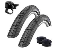 Schwalbe Big Ben Performance, 20 pollici, RaceGuard, copertura per bicicletta, coperta con strisce riflettenti 55-406 (20 x 2,15") + 2 tubi Schwalbe DV7 con campanello per bicicletta