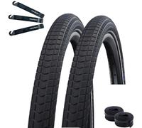 Schwalbe Big Ben Plus, 2 pneumatici per bicicletta Performance Double Defense GreenGuard Addix E-50 nero + Reflex 55-584 (27,5 x 2,15) + 2 camere d'aria Schwalbe AV19 con leva pneumatici maxxi4you