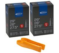 Schwalbe Camera d’aria SV 19-27,5", 28", 29” - Set di 2 valvole Presta, incluse leva per pneumatici SKS