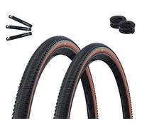 Schwalbe G-One Comp - 2 pneumatici per bicicletta Active K-Guard Green Compound E-25 nero/bronzo 40-622 (28 x 1,50) + 2 camere d'aria Schwalbe DV17 con leva pneumatici maxxi4you