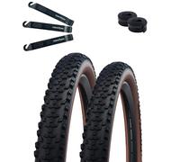 Schwalbe Smart, 2 pneumatici a filo Performance Addix E-25 nero/bronzo 54-559 (26 x 2,10) + 2 camere d'aria Schwalbe DV13 con leva pneumatici maxxi4you