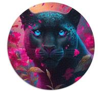 Schwarzer Leopard Puzzle für Erwachsene, 1000 Teile, rund, aus Pappe, für Teenager, interaktives Familienspiel, herausforderndes Geschenk, 1000 Teile (67,5x67,5cm)