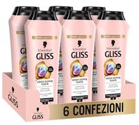 Schwarzkopf Gliss Addio Doppie Punte Shampoo Sigillante, 6 confezioni da 250ml, Shampoo ristrutturante con Complesso Ionico+Olio di Semi di Uva, Prodotti per capelli danneggiati e con doppie punte